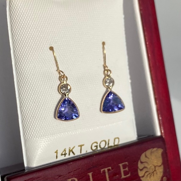 SOLD|14k Gold Diamond & Tanzanite Earrings - Picture 2 of 4